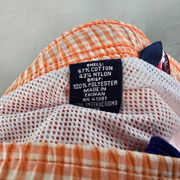 Polo Sport Ralph Lauren Swim Trunks Mens Size Medium Orange Gingham Check Shorts - Picture 8 of 9